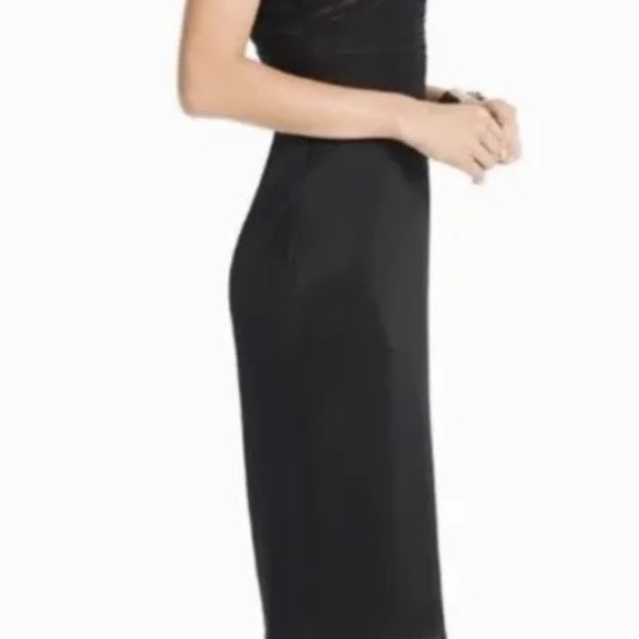 Vera Wang Black Nude Silk Chiffon Mock Neck Ruched Sheath Dress Size 12 - Picture 9 of 10